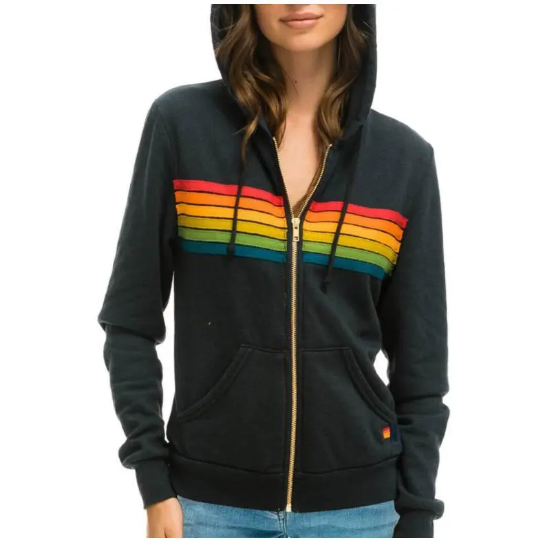 Women's European-American Casual Rainbow Sweater Jacket, Women's Tops & Coats