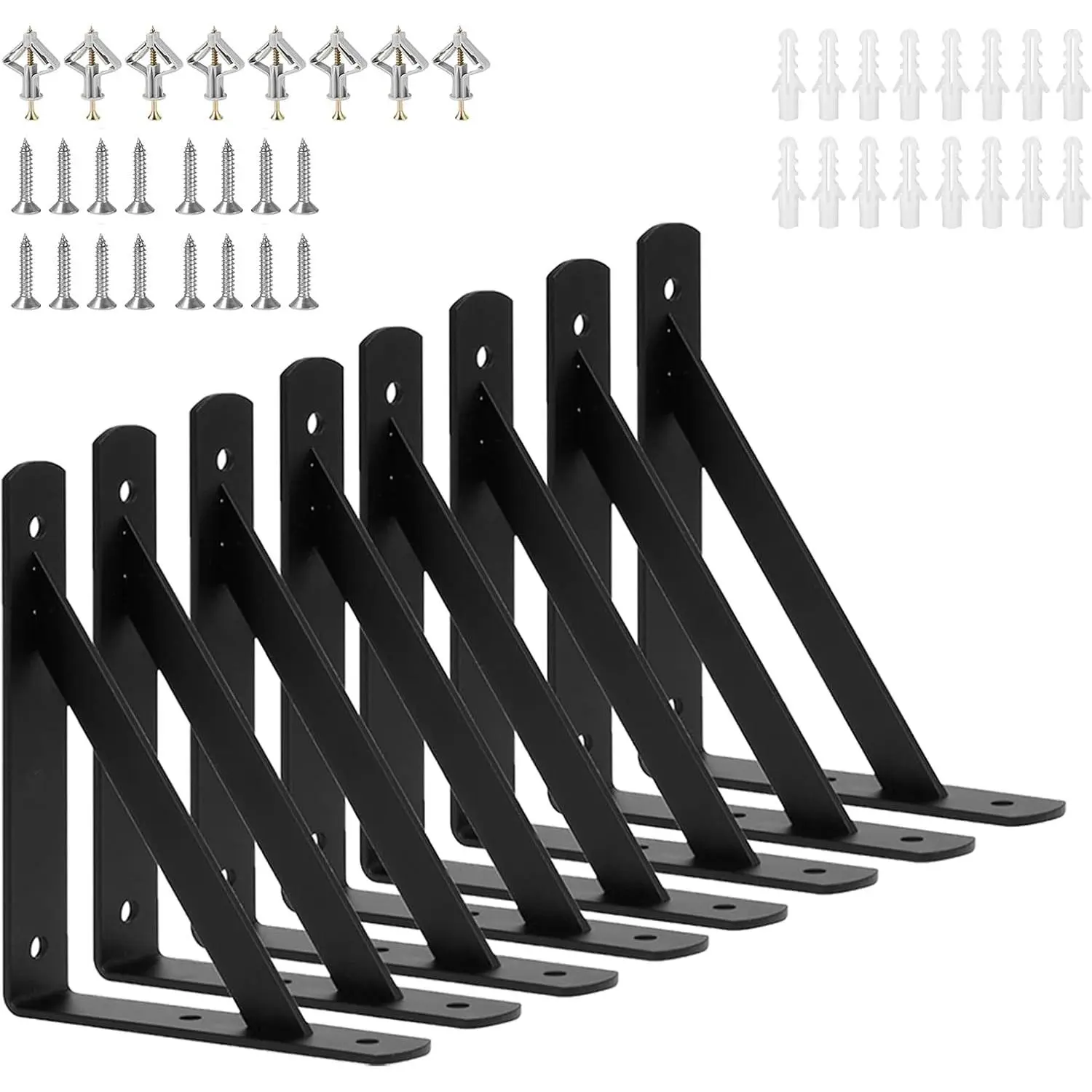 8 Pack L 6"" x H 4"" Heavy Duty Shelf Brackets with Screws Wall Shelf Brackets with 90  Triangle, Black Metal Shelf Brackets,Mounting Screws Included, Shelves L Brackets(150x90mm)