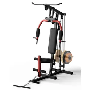 Full Body Strength Training Home Gym Equipment – Multifunctional Workout Station with Preacher Wave Pad, Leg Developer, Pulley System – Compatible with 1" & 2" Weight Plates – Ideal for Home Fitness, Red/Black