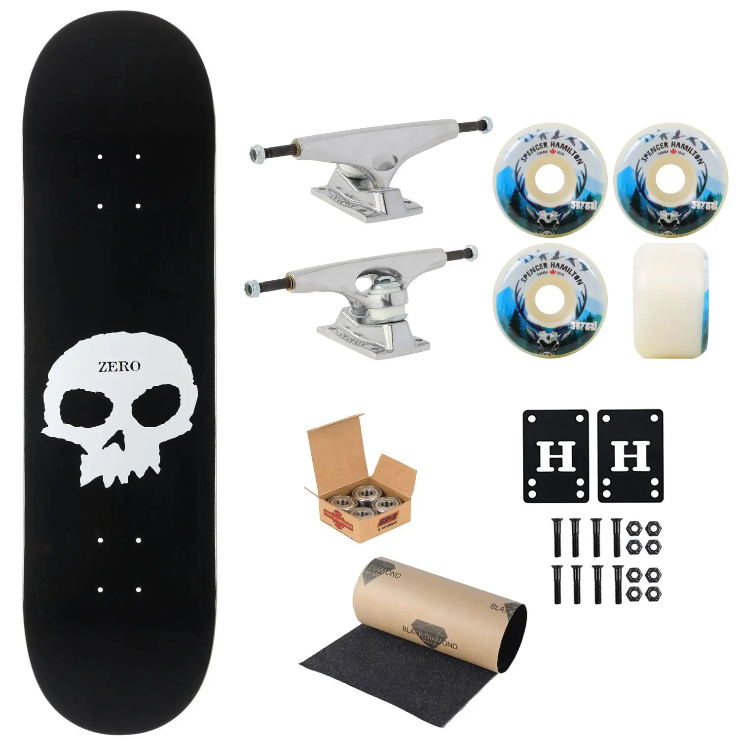 Zero Skateboard Single Skull 8.25" Krux, Independent, Satori Premium Kit