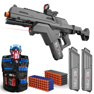 SOFITEN Ascend N,7.4V Full Auto high speed Toy foam blaster set / Infrared / Flashlight / Power Indicator & Foldable Stock / 100 darts, Toy gun set ideal for 8+ boys girls; For Gift / family party / outdoorfun Game/ Birthday / Practice summertoy