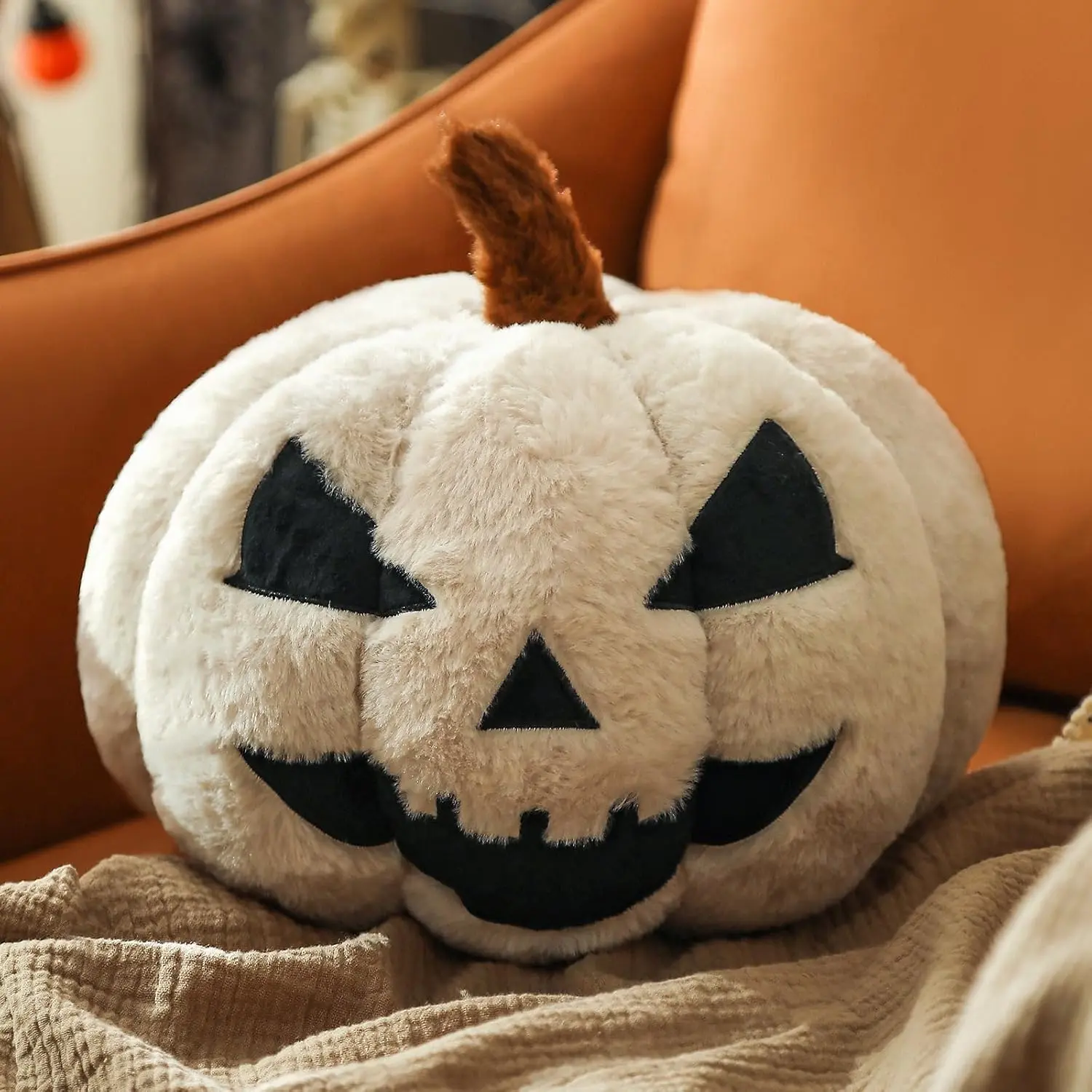 Evil Pumpkin Pillows,  Pillow, Pumpkin Shaped Throw Pillows Happy  Decoration,  6x12 Inches Soft Rabbit  Pillow for  Accent Pillows for Holiday, Fall