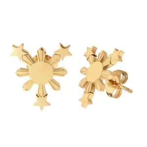 Philippine Sun & 3 Stars Stud Earrings – Filipino Pride Stainless Steel Earrings | Everyday Cultural Jewelry