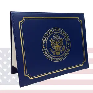 US Citizenship Certificate Holder 2026 Naturalization Padded Leatherette Cover with Golden Great Seal of The United States Official Document Case