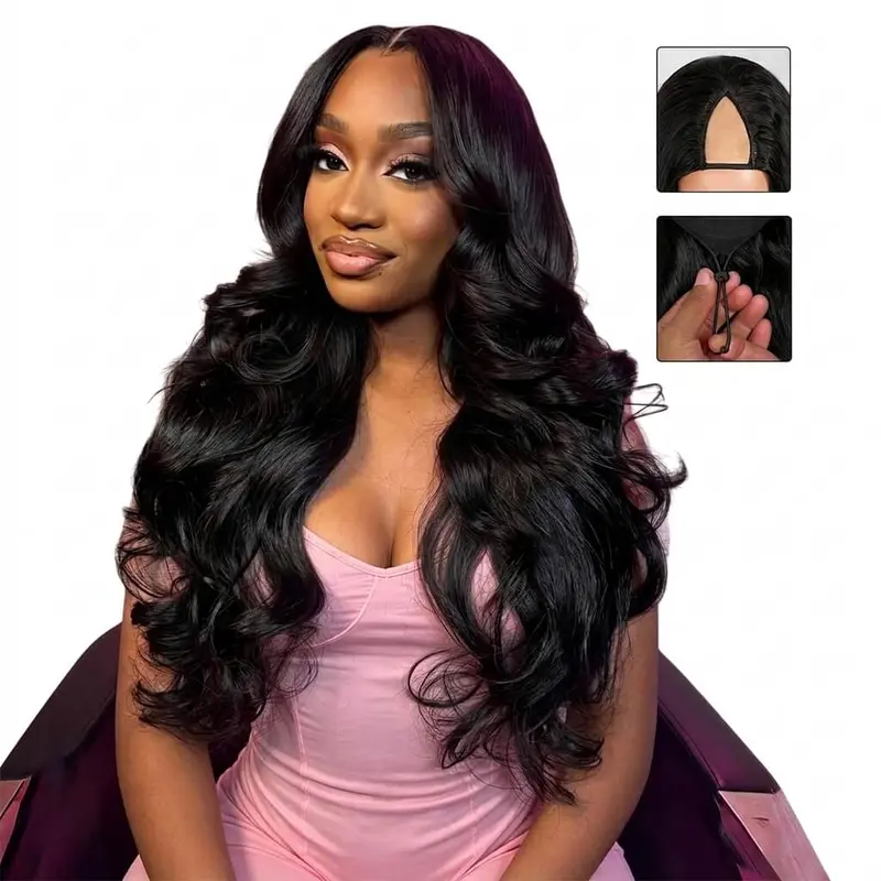 V Part Wig Human Hair Body Wave 180 Density Glueless Upgrade U Part Wigs with Drawstring Natural Black No Leave Out No Sew In V Shape Clip In Half Wig for Black Women Beginner Friendly Unprocessed Virgin Brazilian Heat Resistant Real Hair extensions