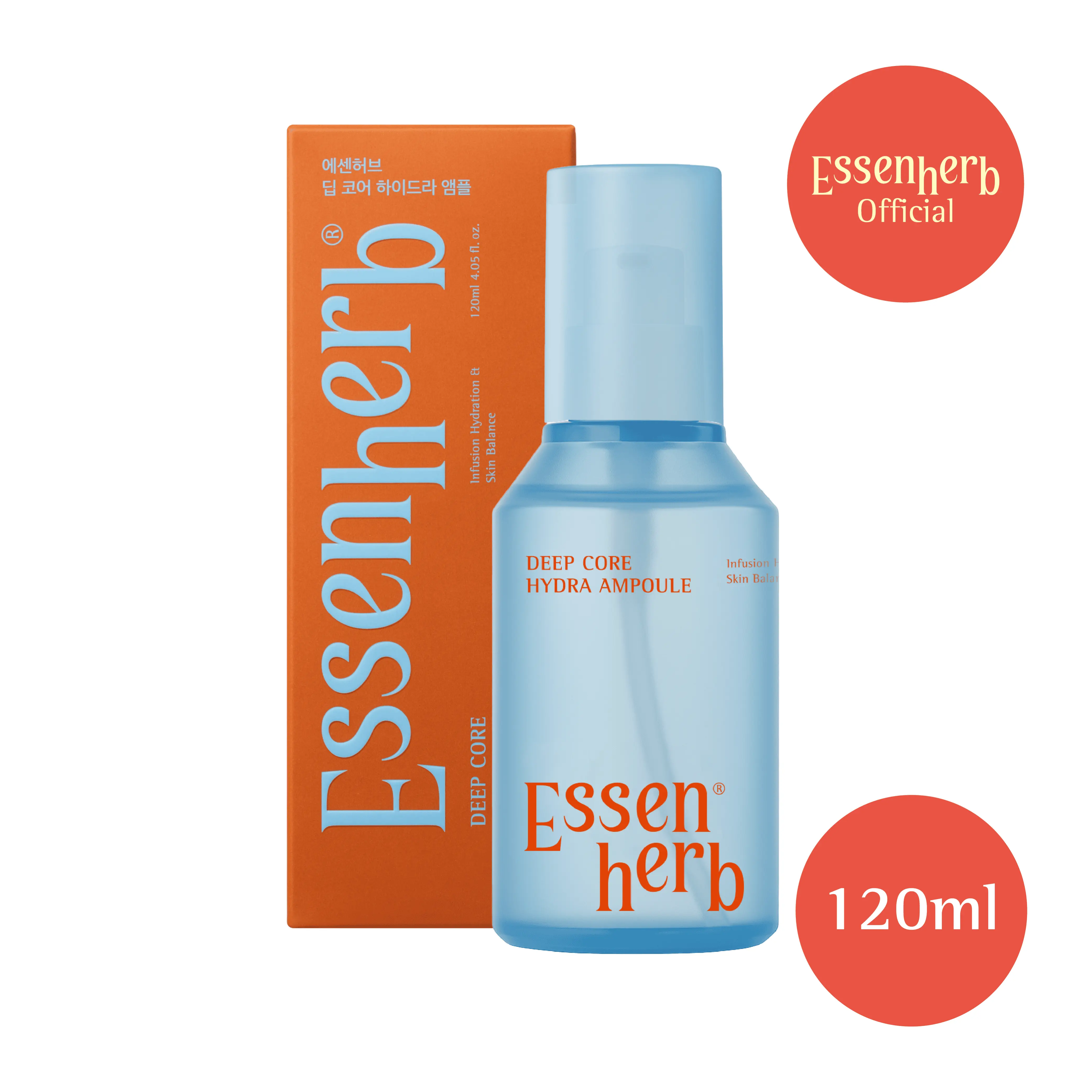 Essenherb Deep Core Hydra Ampoule – Korean Skincare Moisture-Layering Serum with Hyaluronic Acid, Panthenol & Botanical Complex – Lightweight Hydration for Dry or Combination Skin – 4.05 fl oz (120ml)