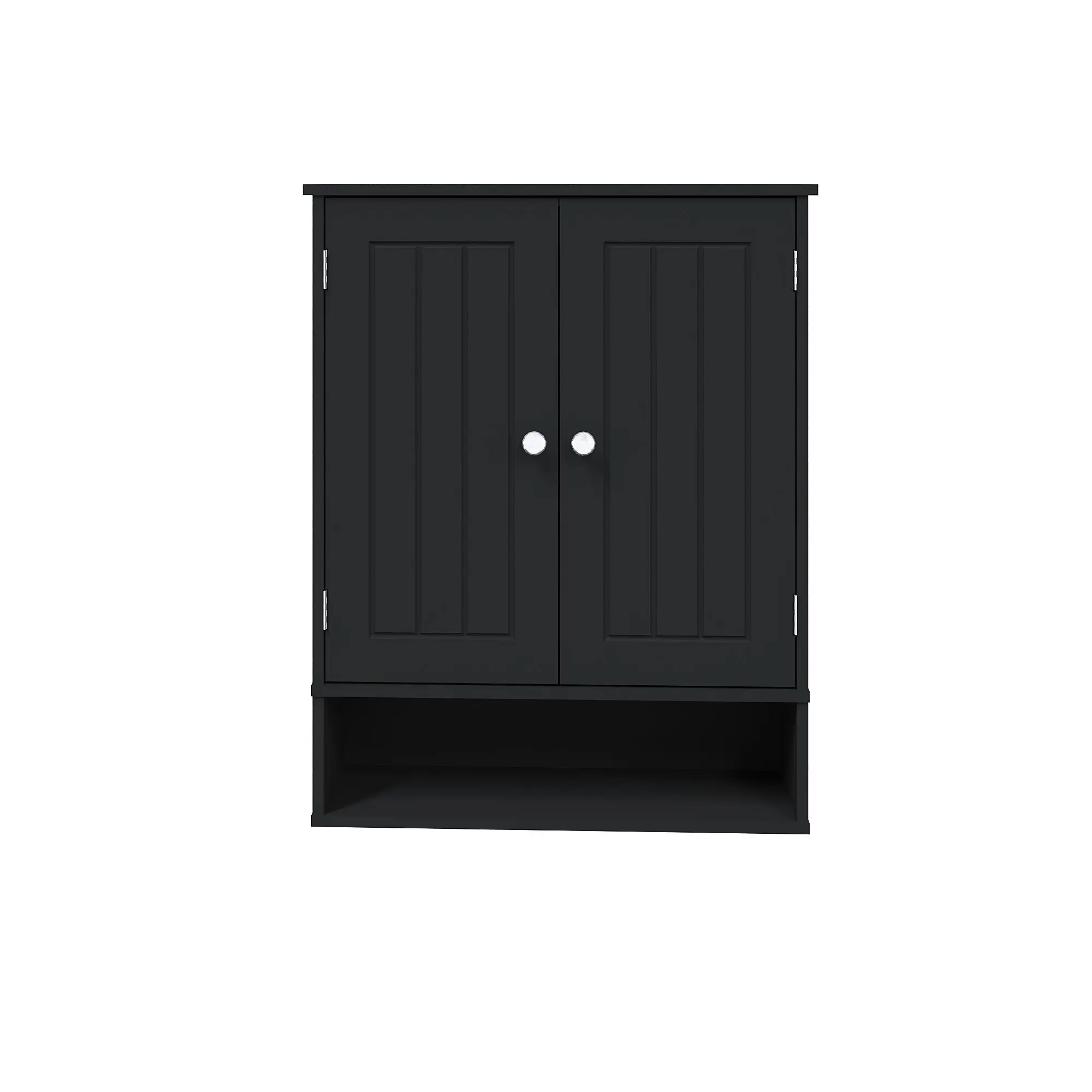 Wall-Mounted Over-Toilet Storage Cabinet - Sturdy Wood Modern Single Unit, 2 Doors, Adjustable Shelf, Clean Lines, Space-Saving, for Bathroom Decor Ideas, Laundry, Entrance, Requires Assembly (White/Black)