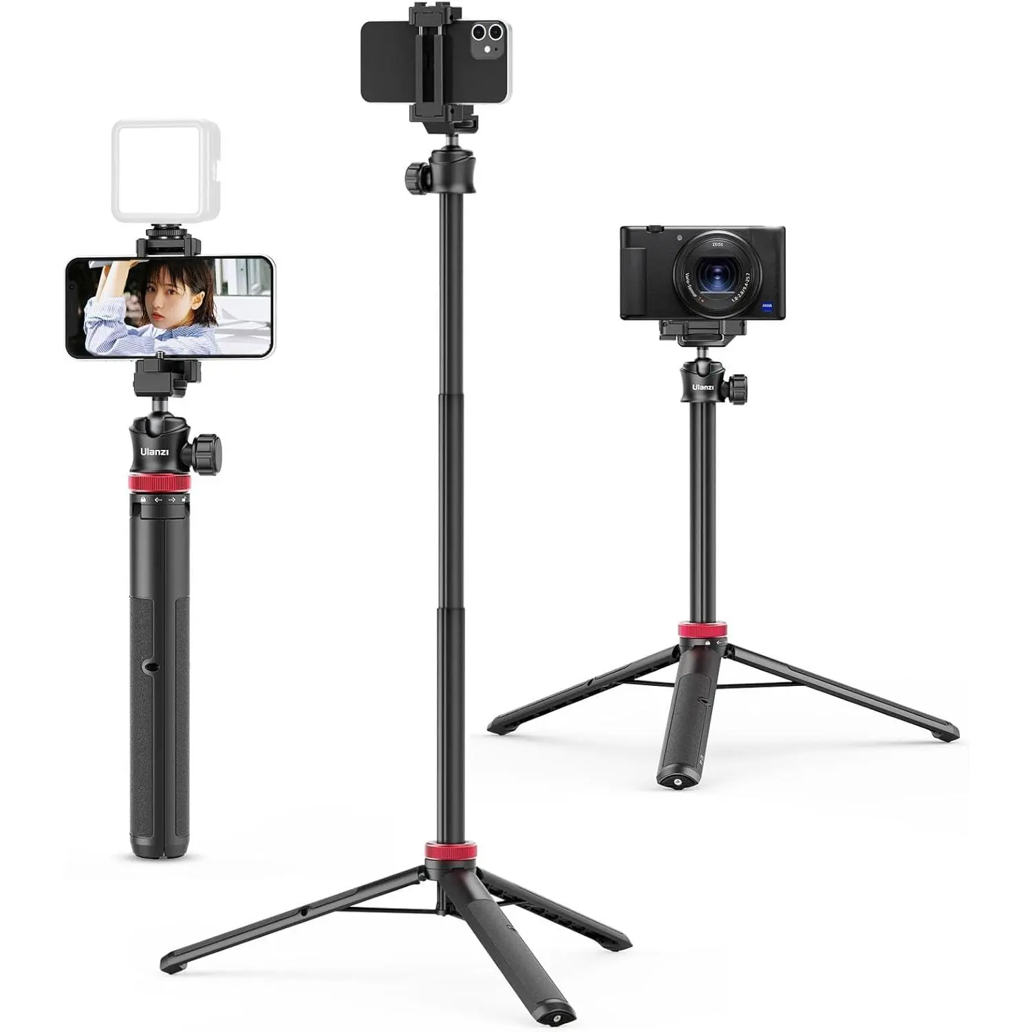 ULANZI MT-44 Extendable Phone Tripod, 59" Selfie Stick Vlog Stand with 2 in 1 Phone Clip, 360° Ball Head Camera-Tripod for iPhone Sony Canon Action Camera, Lightweight for Travel