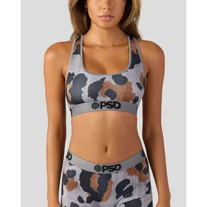 PSD Womens Denim Cheetah Racerback Sports Bra - Comfortable, Breathable, Ultra-light Fabric