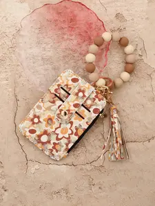 Silicone Bracelet, Leather Small Bag, Keychain, Floral Pattern Keychain, Floral Leather Wallet, Print Card Holder, Women's ID Case, Silicone Bead Bracelet Key Chain, Keychain For Bags