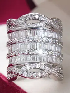 1 PC Pretty Cubic Zirconia Ring For Women For Wedding Engagement Party Jewelry Valentine's Day Gift Stackable Rings