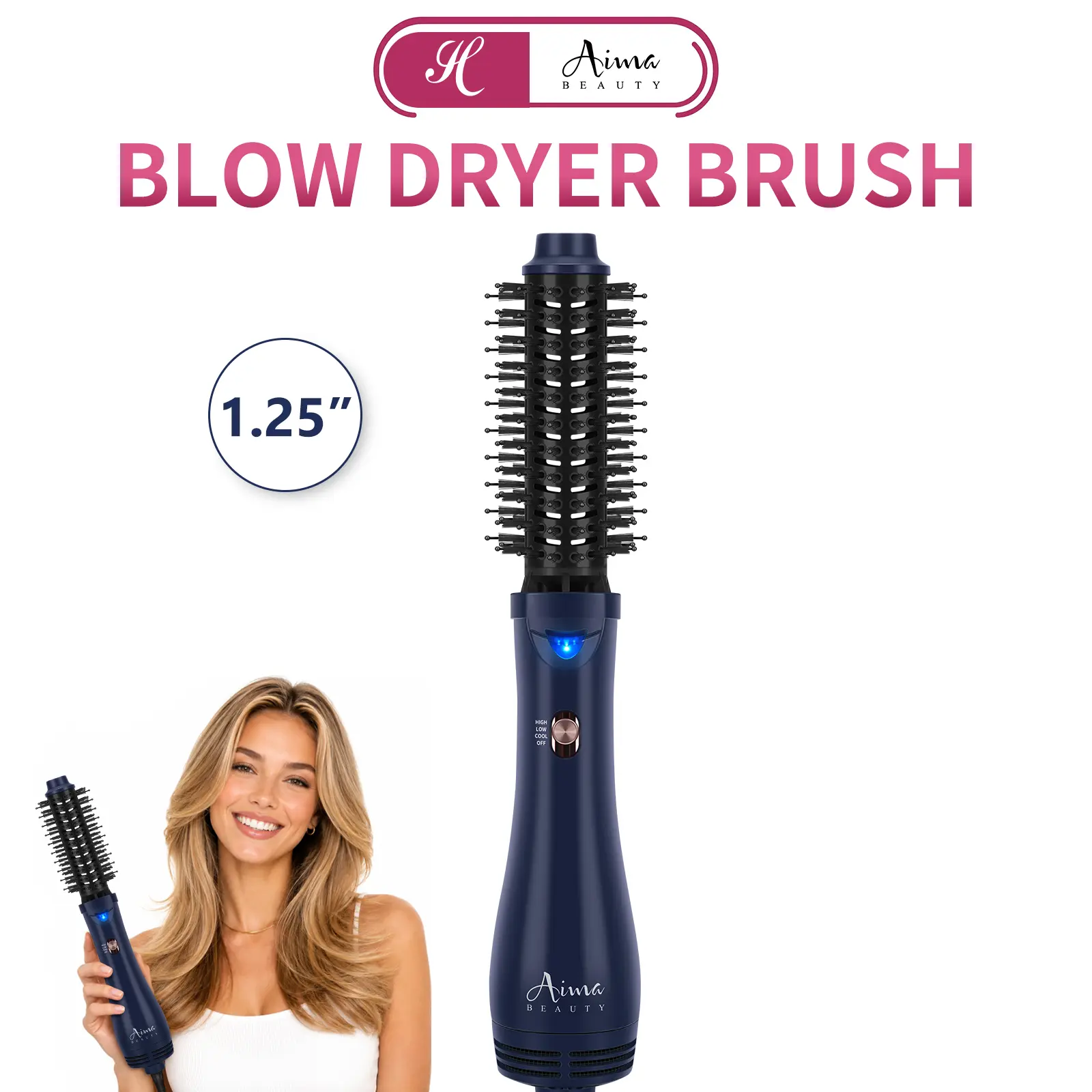 Aima Beauty Blow Dryer Brush - 1-Step Multi-Functional Hot Air Hair Brush, Negative Ion Hair Styler with Cool Setting, Hair Dryer Blower,Hair Straightening & Round Brush for Smooth Frizz-Free Blowout, Dual Voltage Thermal Travel Gift for Women
