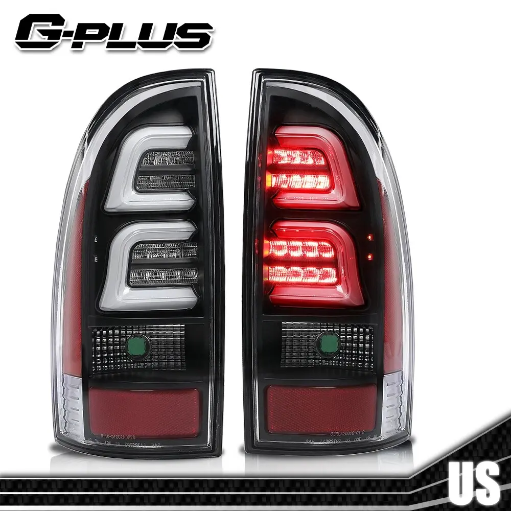 Fit For 05-15 Toyota Tacoma LED Tube Tail Lights Lamps LH+RH, LED Tail Lights Assembly Rear Brake Lamps,Smoky Lens Black Housing Luces Traseras Fit For 2005-2015 Toyota Tacoma US G-PLUS, Led Lights Car, Led Brake