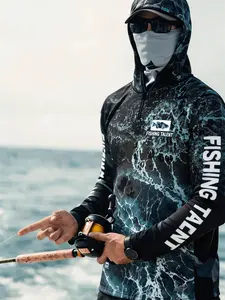 Full-Print Sun Protection Fishing Shirt, Hooded Half-Zip Design, Adjustable Collar Fit, Ideal for Sea Bassing, Lure Fishing, Outdoor Water Leisure