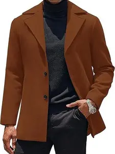 COOFANDY B Mens Trench Coat Notched Collar Single Breasted Peacoat Winter Overcoat With Pockets