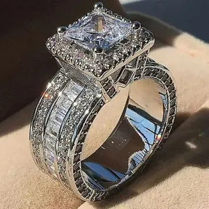 Hot-selling Be engaged New Model Square Imitation Zircon Engagement Ring for Women European American Fashion Elegant Design Sparkling Jewelry Wedding Bridal Princess Rhinestone Decor Ring Unique Rings Trendy Choice for Modern Brides