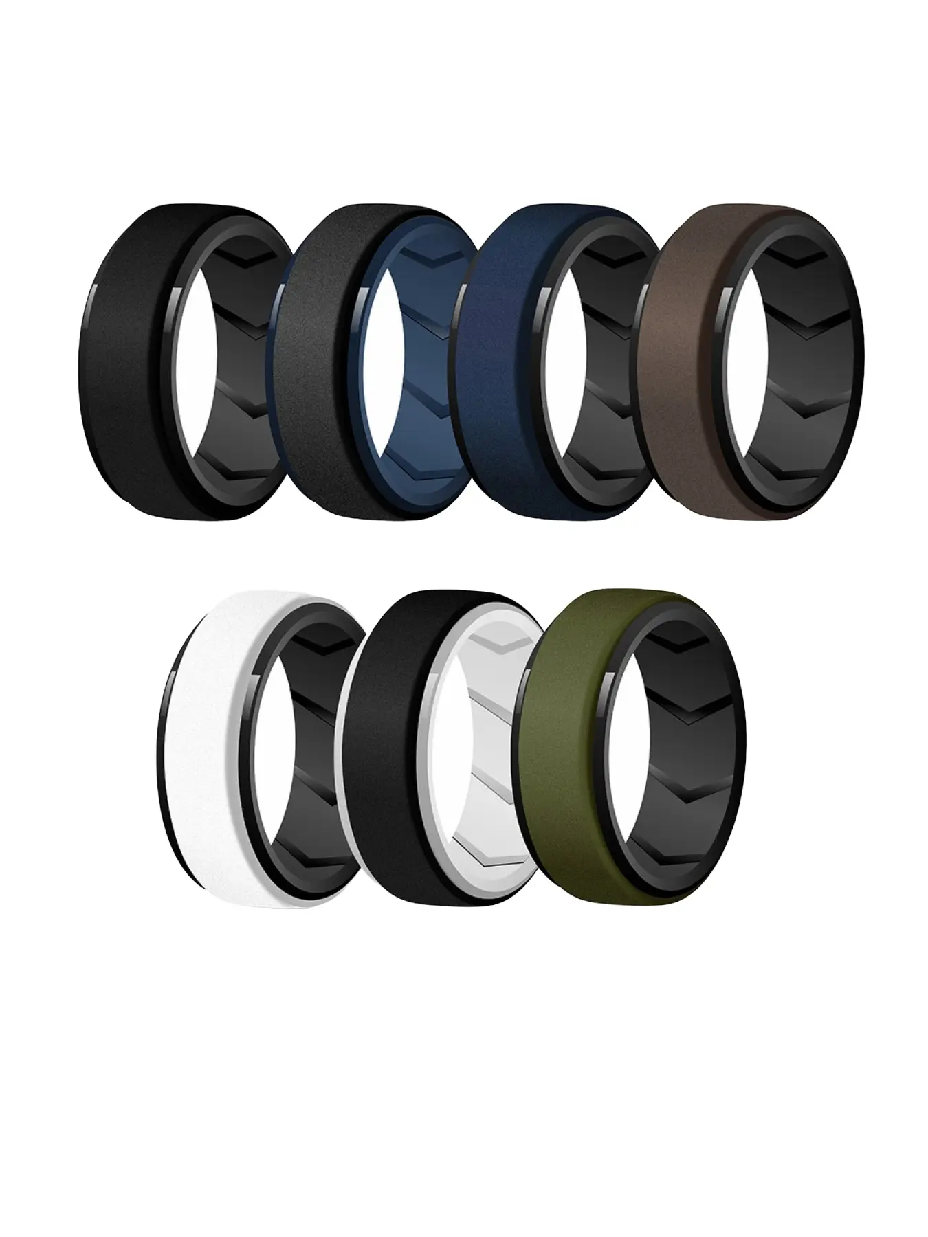 7 Pack Mens Black Rubber Wedding Bands, 8mm Thickness Rings Hypoallergenic Breathable Men's Silicone Ring for Him, Multi Color Active Sport Fitness US Size 7-15