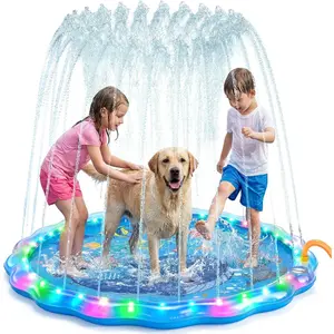 DSQUU LED Glowing Splash Pad Sprinkler for Kids & Dogs, 60" Non-Slip Outdoor Water Toys Toddler Sprinkler Pool Splash Pad/Play Mat,LED Light Boys Girls Yard Sprinkler Pool for Age 1 2 3 4 5 6 7 8 9