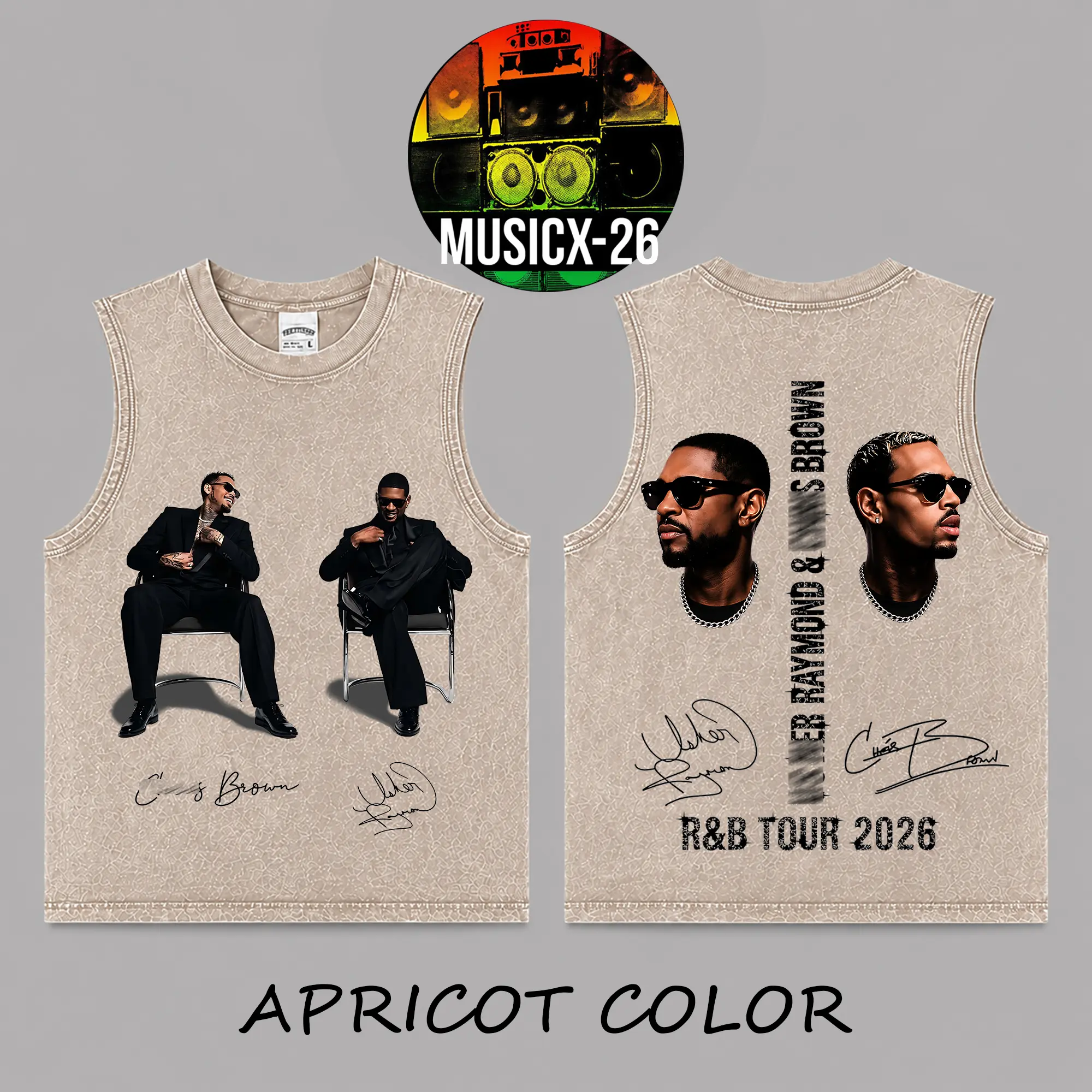 [X-26] The R&B Tour 2026 : Raymond & Brown Unisex Premium Acid Washed Cotton Tank Top, R&B Music Duo Graphic Sleeveless T-Shirt, Urban Hip Hop Soul Streetwear Shirt, Breezy Concert Tour Merch, Gift for Team Breezy R&B Fans