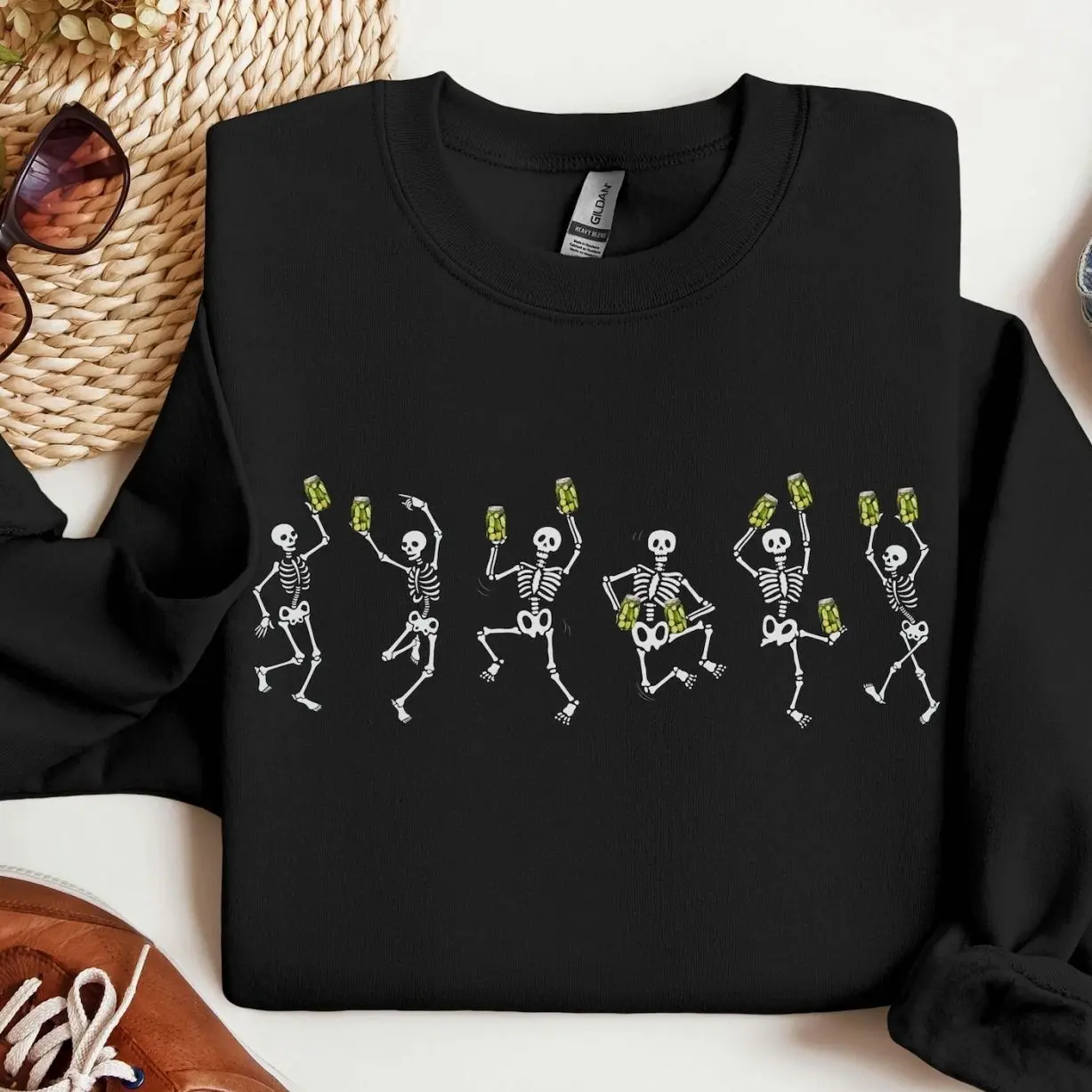Pickle Skeleton Dance Sweatshirt, Women's Pickle Sweater, Canning Season Homemade Cucumber Lover Crewneck, Trending Christmas Unisex Graphic Sweatshirt, Casual Outfit, Comfortable Menswear & Womenswear Top, Perfect Xmas Gift For Men And Women, Nov19