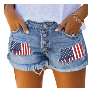 2025 Trendy Breast Printed Applique Denim Shorts Women's Ripped Tassel Hot Pants Springtop Womenswear jean shorts  shorts women summer outfits