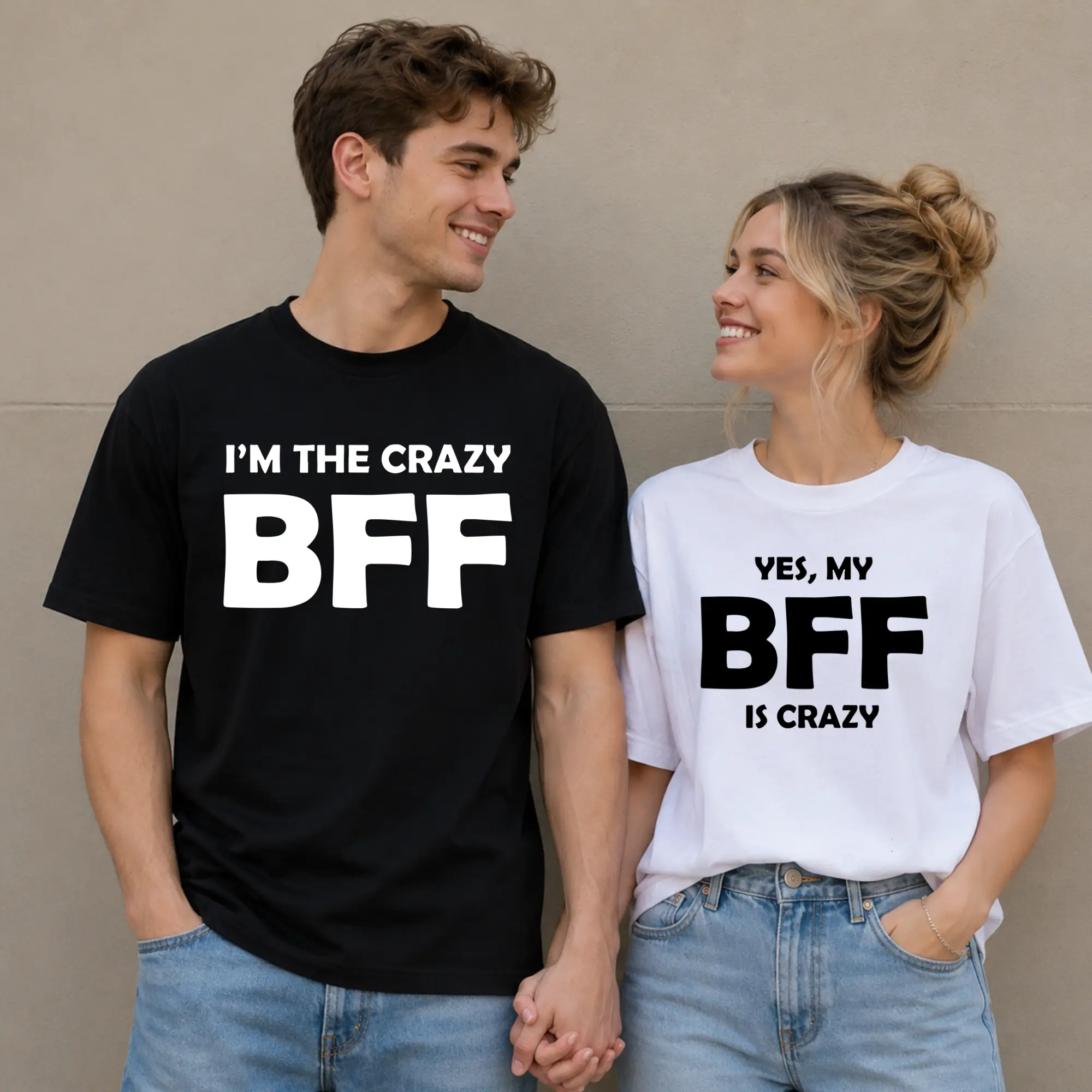 Couple Shirt, Crazy BFF Best Friends Matching T-Shirts, Funny Bestie Graphic Tee, Friendship Gift for Women and Girls