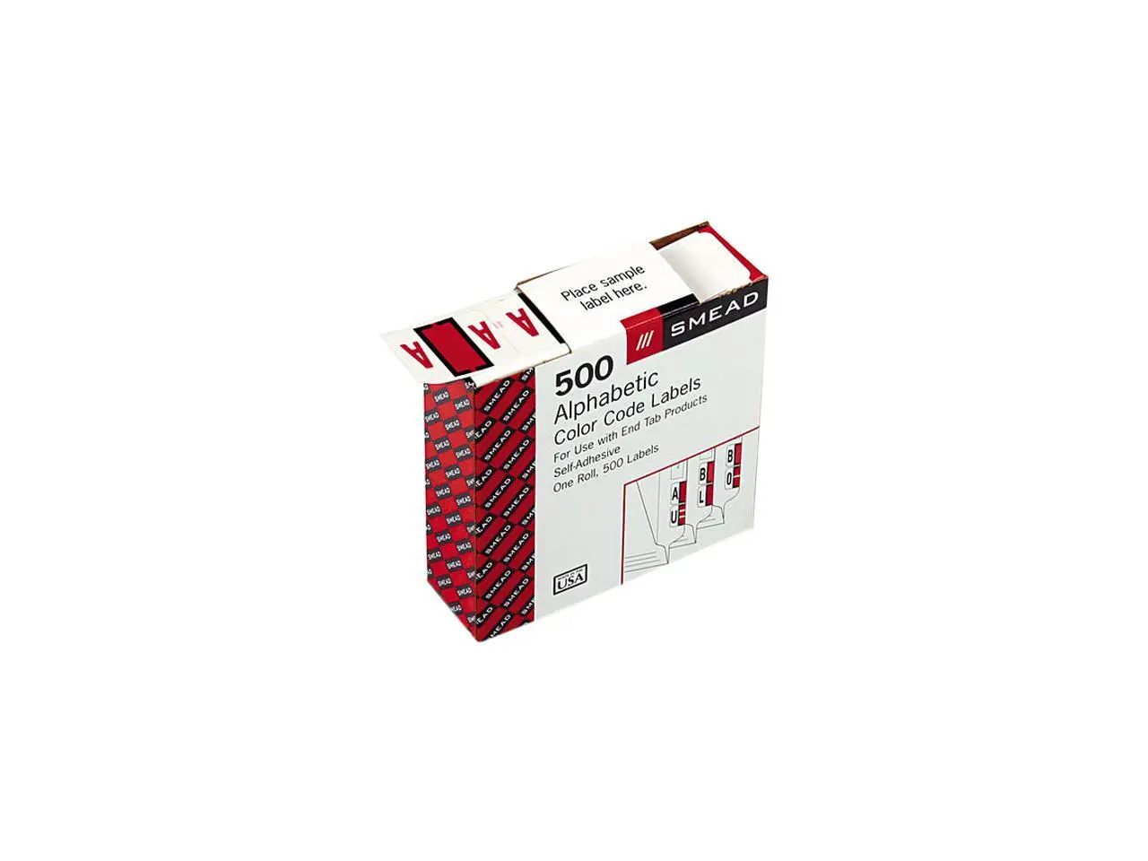 Smead 67071 A-Z Color-Coded Bar-Style End Tab Labels, Letter A, Red, 500/Roll