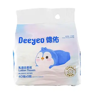 Deeyeo Cloud Soft Facial Tissues, 5 Packs x 40 Tissues per Pack - Ultra Gentle, Absorbent, Lint-Free for Sensitive Skin