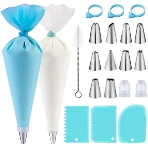 40pcs Cake Decorating Tool Set, Includes 10 Icing Tips, 3 Cream Tubes, Reusable Piping Bag, 20 Bags, Cleaning Brush, Connectors, Cupcake Decorations