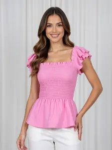 Women's Double sleeve baby doll Smoked casual cute top