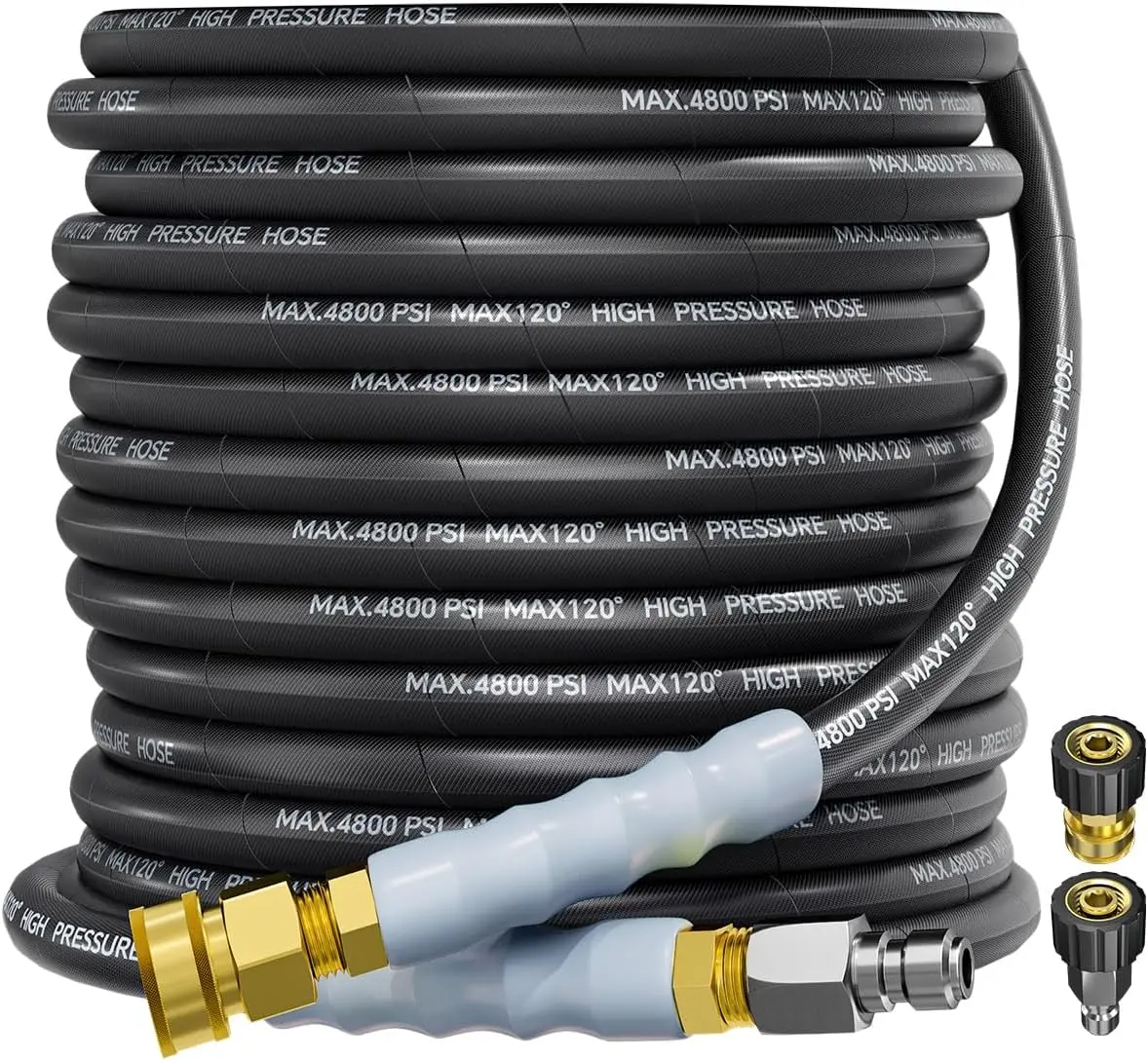 Summervibes POHIR 4800PSI High Pressure Washer Hose, 3/8"-50FT Steel Wire Braided Flexible Kink-Resistant Hose with Swivel Quick Connect Adapters, for Cold/Hot Water (Max 248°F) Heavy Duty Cleaning, Cars Accessories