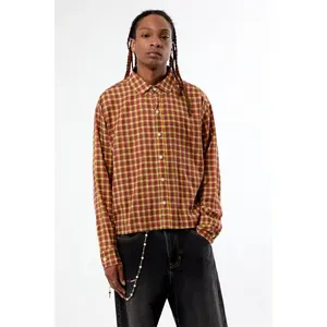 Pacsun Men's Rains Orange Plaid Long Sleeve Shirt