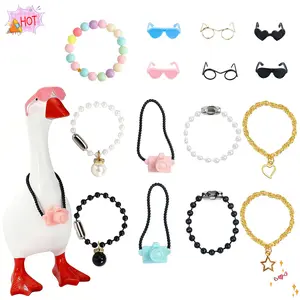 15 Set 7inch Desk Goose Outfits Mini Desk Goose Clothes Chain Collar and Sunglasses Funny Desktop Goose Accessories Decor Costume for Magnetic Desk Goose Outfit Set