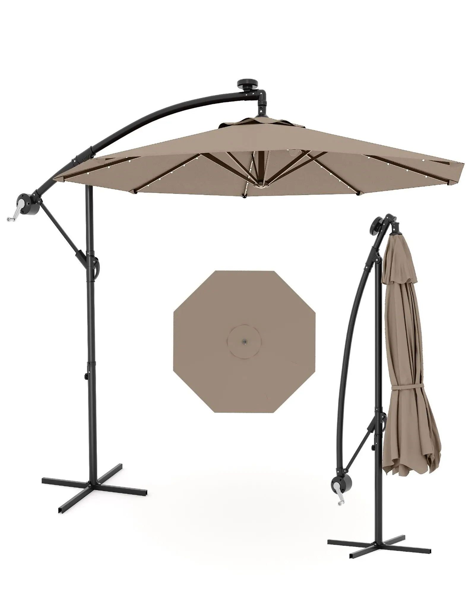 Garvee 10‘ Offset Cantilever Patio Umbrella with Cross Base, Infinite Tilt & Easy Crank Lift, UV & Fade Resistant Large Outdoor Parasol, Easy Assembly for Backyard, Garden, Deck, Poolside