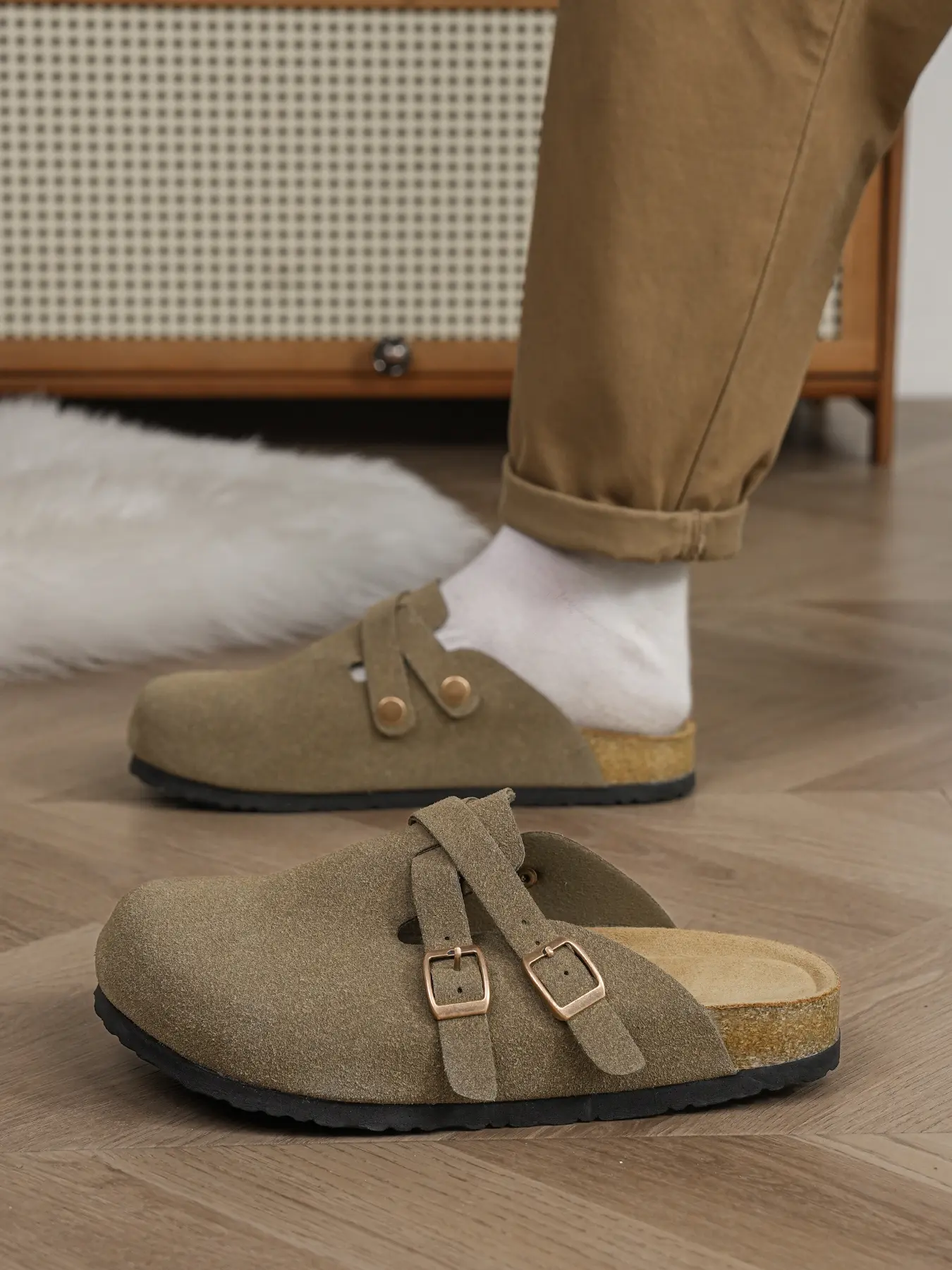 Men's Women's Birk Sandals, Casual Shoes Clogs, Clogs Mules, Fashion Dual Buckle Design, Composite Leather, Comfortable Summer Walking Shoes, Perfect for Daily Wear, Minimalist Casual Clogs