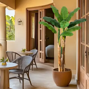 Artificial Banana Tree,Faux Banana Tree with Grey Planter, Artificial Plants with Faux Banana Leaves Plant for Home Office Decor