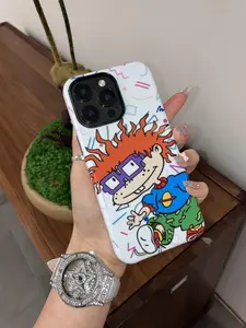 Rugrats Blade Glass Smartphone Case - Custom Glossy Rubber Cover for iPhone 11-16, Wear-Resistant, Shockproof Protection, Stylish 90s Aesthetic Cartoon Tech Accessory