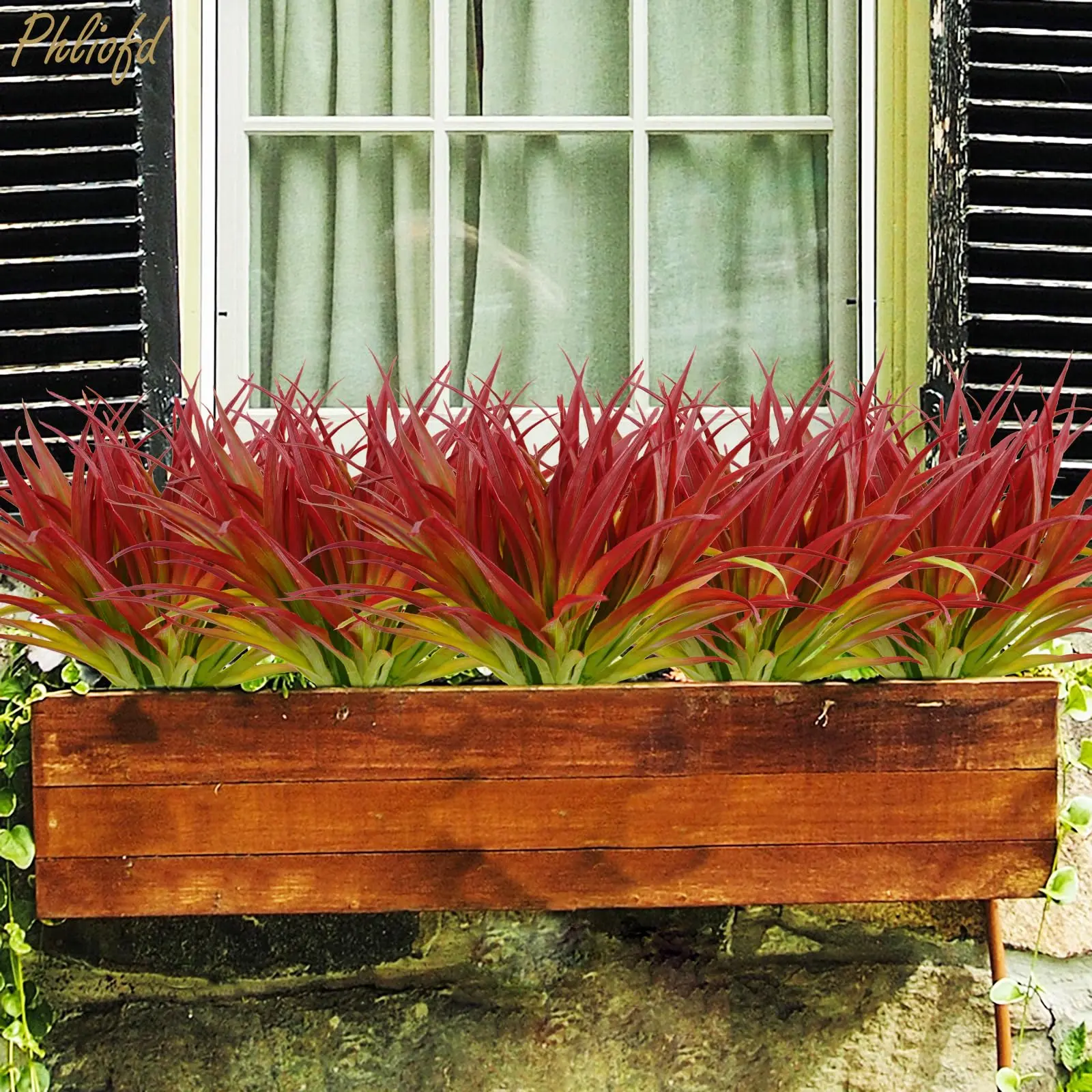 12Pcs Artificial Grass Fake Plants 17.3in Outdoor Plants UV Resistant Greenery Stems Fake Grass for Home Window Garden Office Patio Pathway Front Porch Christmas Décor