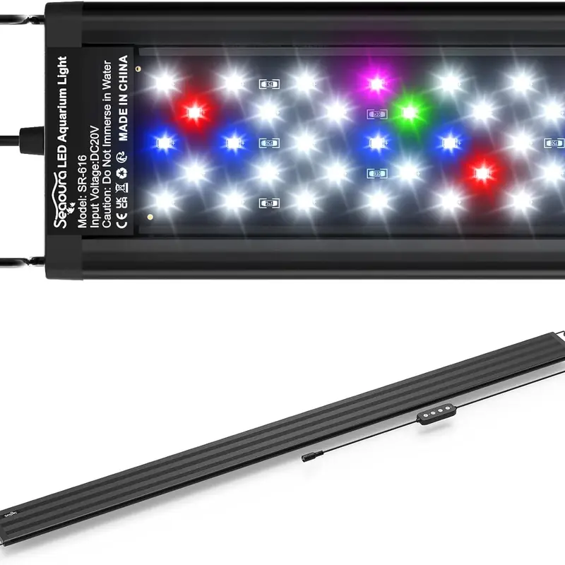 Seaoura LED Aquarium Light, 18-24 Inch Adjustable Retractable Metal Stand, Compact ABS Full Spectrum 5-Column LED Spread Light with DIY Timer Memory, 15min Gradual On, SMD2835 Chips, 6500K, 89CRI, Dimmable for Freshwater Fish Tanks & Plant Growth