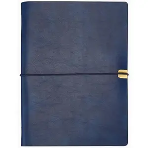 Refillable Leather Notebook Comes with 80 Sheets/160 Pages, A5 Binder 6 Ring, PU Vegan Leather Cover,5.6" x 8.2" (dark blue)