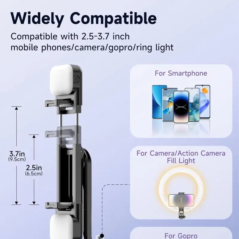 53'' Selfie Stick Tripod with Light, Extendable Selfie Stick with Remote, Portable Cell Phone Tripod Stand with All in 1 Phone Clip, Lightweight Camera Tripod Compatible with iPhone 15 14 13, Android Smartphone Cellphone