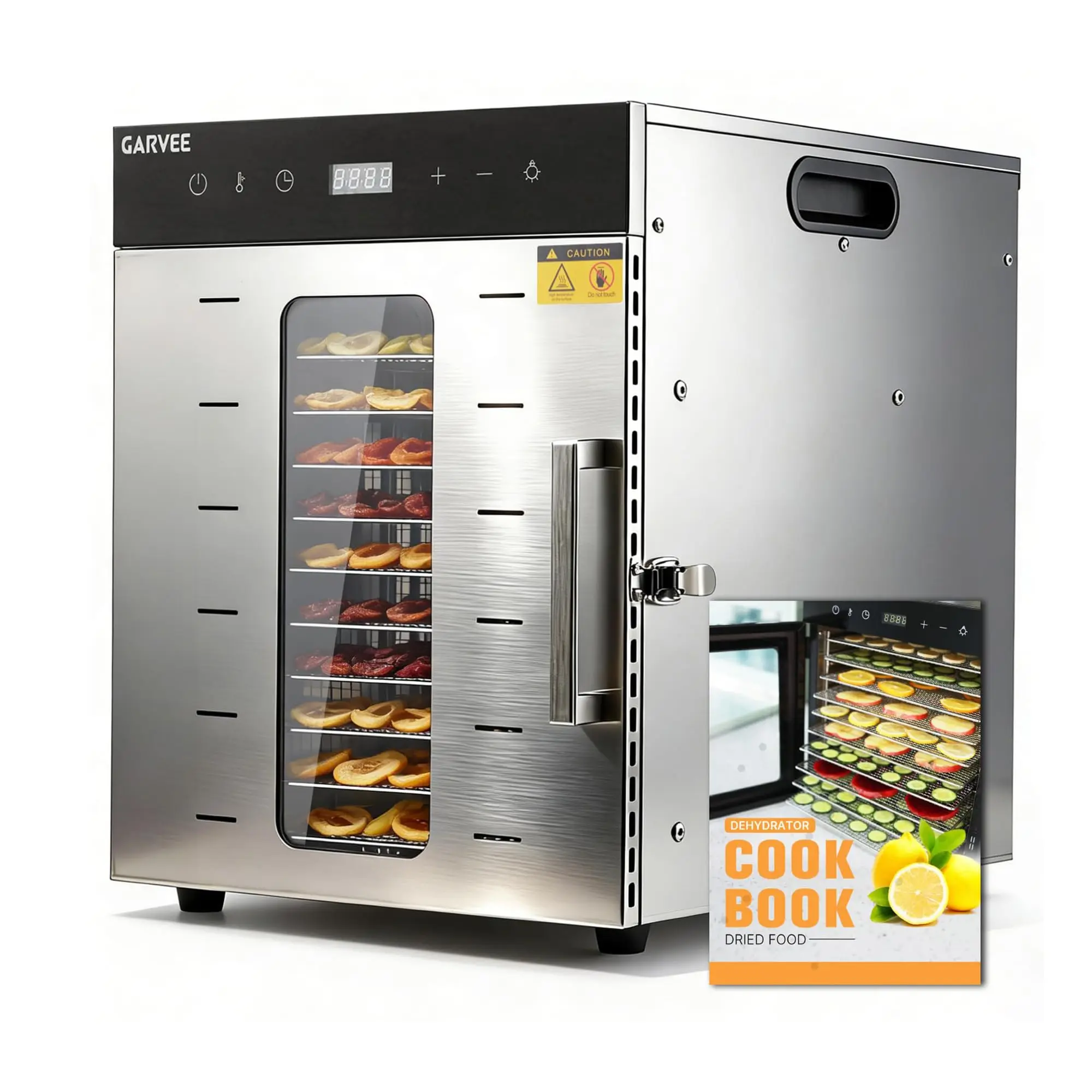 Garvee 10 Tray Food Dehydrator, 800W Stainless Steel Dehydrator with Adjustable Temp, Timer, LED Light, for Jerky, Fruits, Herbs, Recipe Book Included