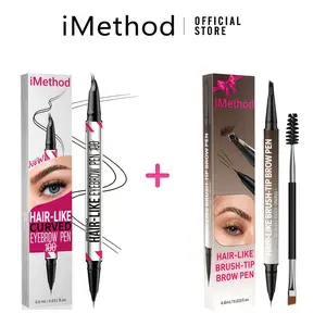 iMethod Original 4D Brush Tip Waterproof Microblading Eyebrow Pen, 2-in-1 Dual-Ended, Natural Hair-Like Strokes, Long-Lasting& iMethod Curved Eyebrow Pen - Microblading, Liquid,  2-in-1 Dual-Ended with Micro-Fork-Tip Applicator