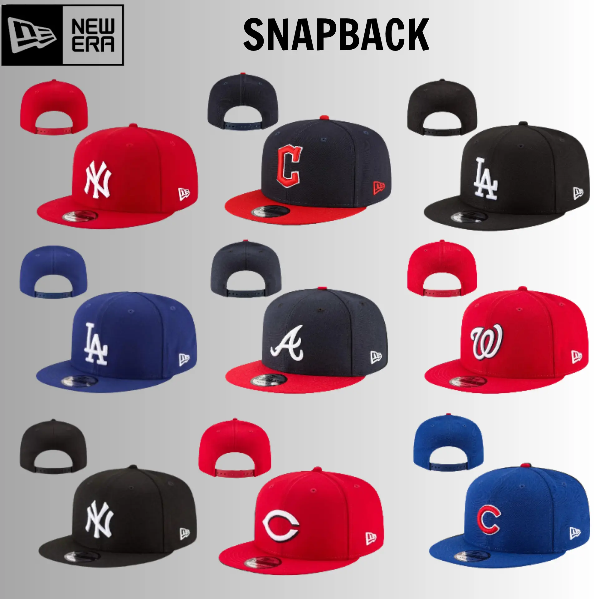 New Era MLB Snapback Baseball Hat – Dodgers, Yankees, White Sox, Cardinals, Nationals, Pirates, Braves, Guardians – Adjustable Flat Brim Cap for Men Women, Classic Team Logo, Urban Streetwear, Sports Fan Gear, Gorra Unisex USA