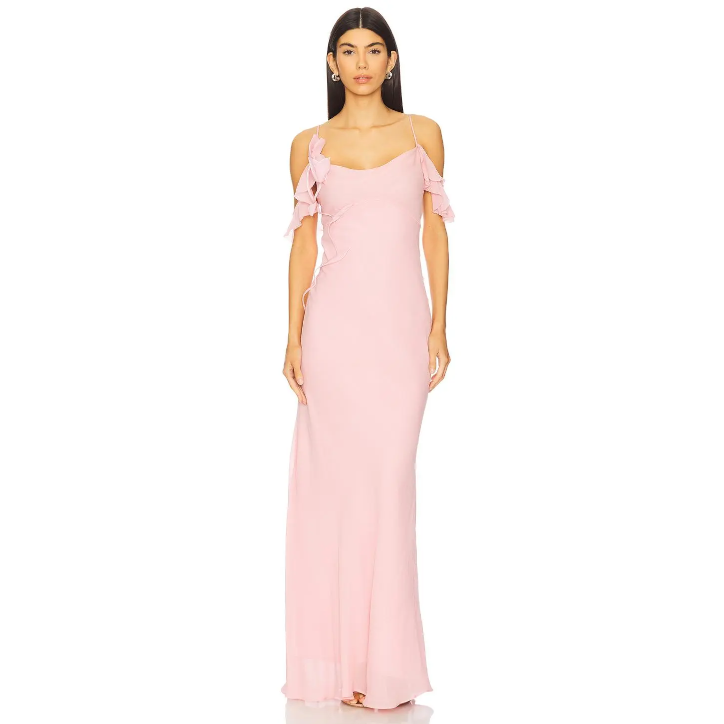 self-portrait Georgette Flower Maxi Dress in Pink
