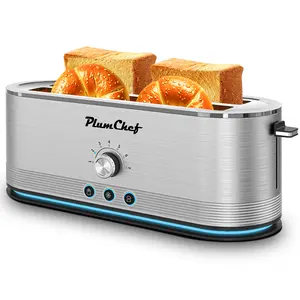 4-Slice Kitchen Toaster - 7 Browning Settings, Defrost/Reheat Functions, Removable Crumb Tray, 1350W Anti-Fingerprint Anti-Jam Full-Body Stainless Steel Kitchen Appliances