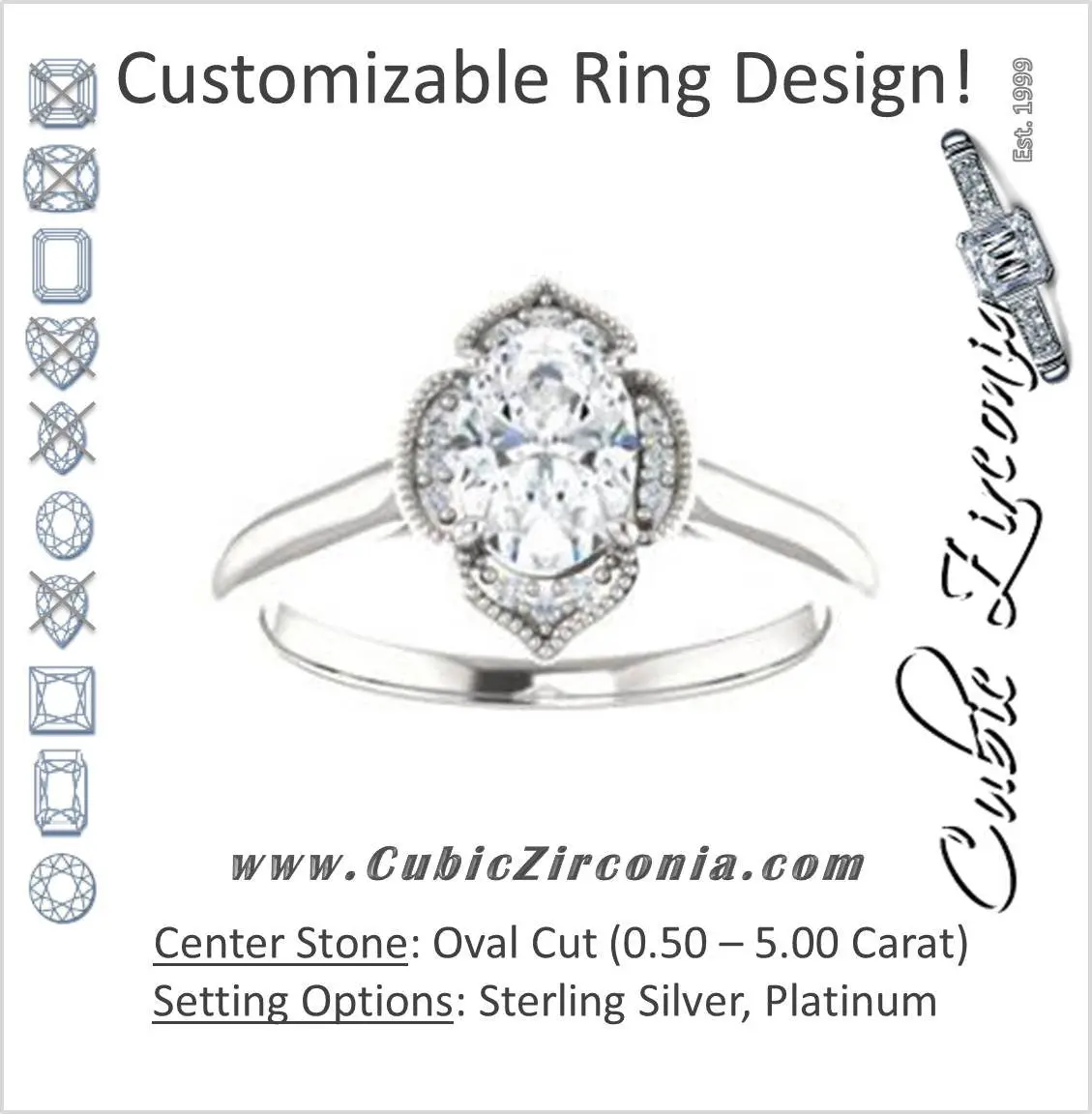 Cubic Zirconia Engagement Ring- The Charleze Isabella (Customizable Oval Cut)