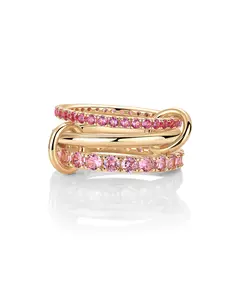 PAVOI 14K Gold Plated Set Triple Band Statement Ring for Women - Fuschia CZ Interlocking Link Ring