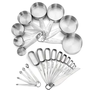 Measuring Cups and Spoons Set of 24 Piece in 18/8 Stainless Steel Heavy Duty 8 Measuring Cups 10 Measuring Spoons 1 Leveler & 5 Mini Measuring Spoons Ideal for Dry and Liquid Ingredients
