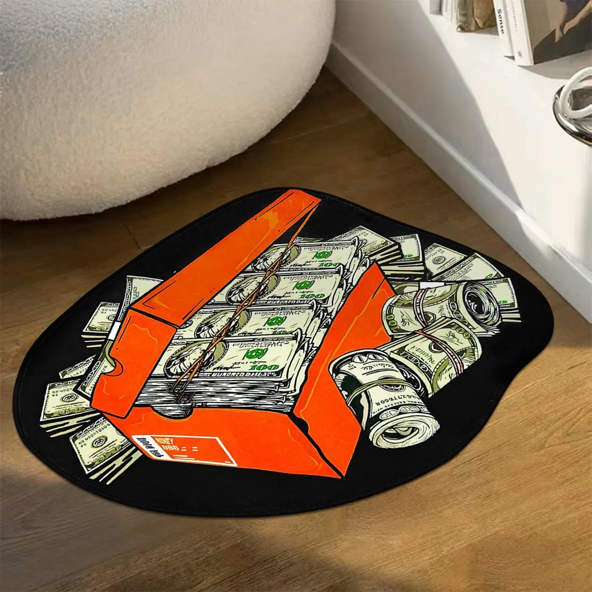 Shoebox dollar home decorative rug, comfort zone creative shoebox, banknote and Street themes pattern design, wear-resistant and easy-care mat, Durable decorative mat, suitable for living room, bedroom, entryway, home decoration